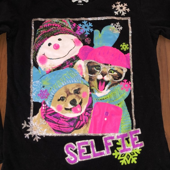 Holiday Time Selfie Christmas Print Long Sleeve T-shirt Size 4 - Picture 2 of 12